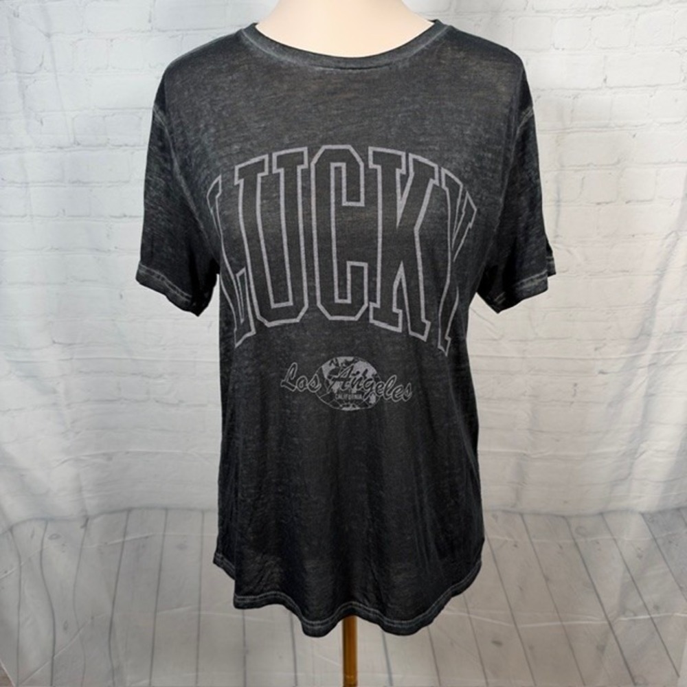 Lucky Brand Los Angeles Distressed Graphic Tee Black Women's S EUC